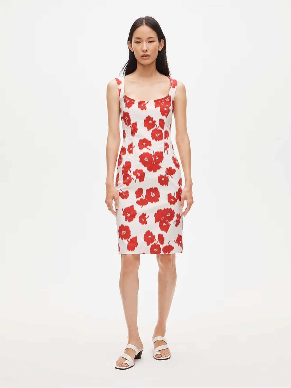 J. Crew White Dress with Red Floral Print